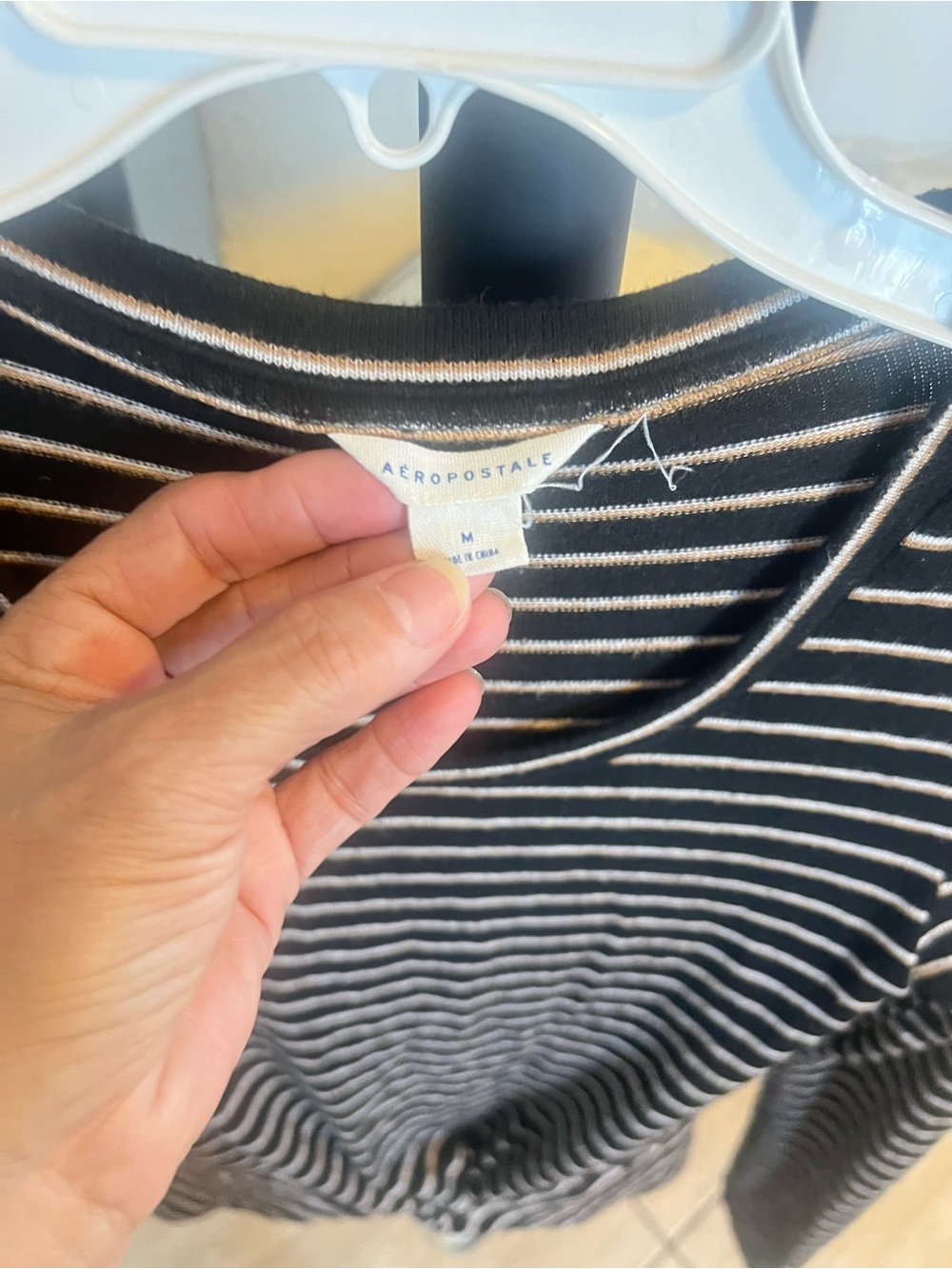 Aéropostale Black & White Striped Long Sleeve Top